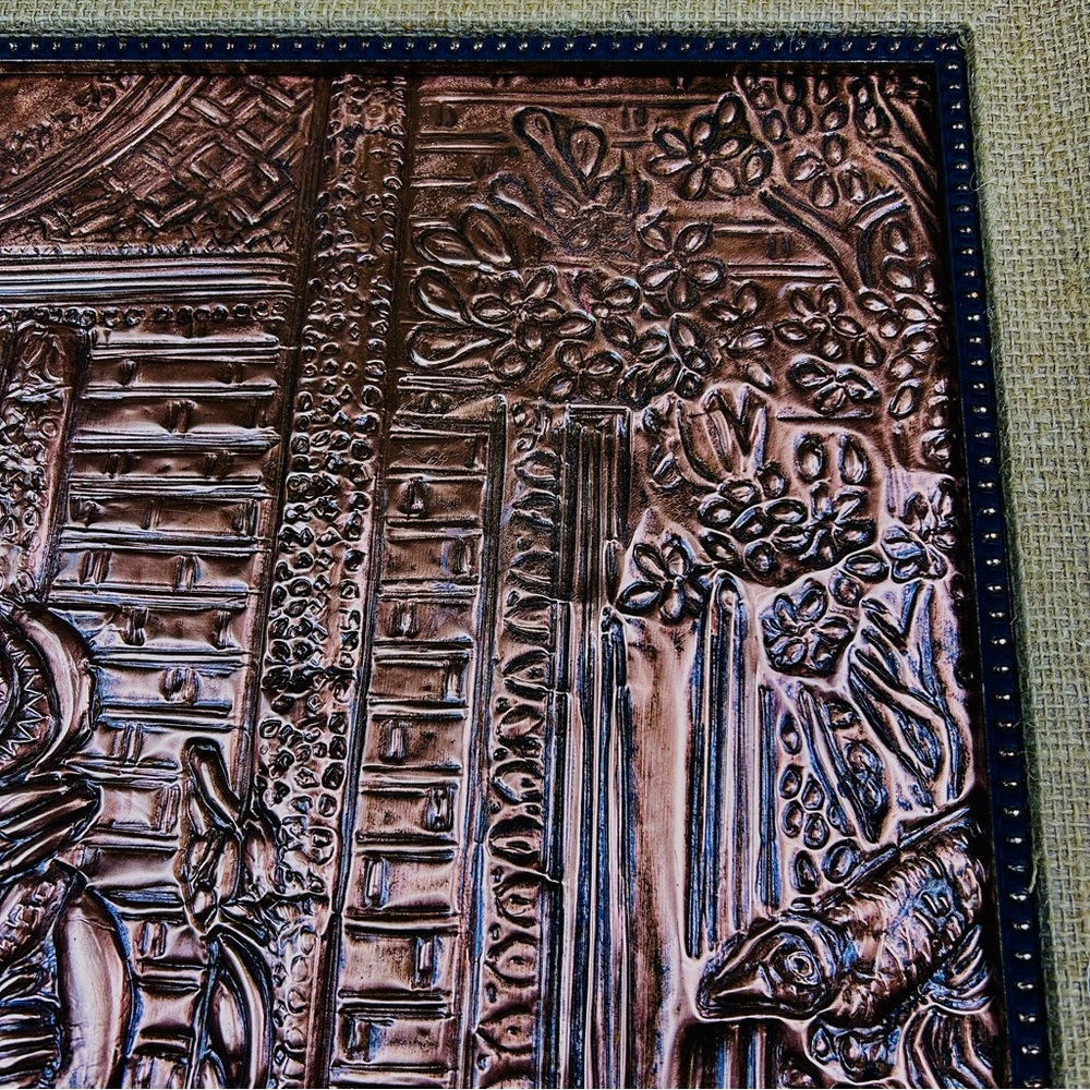 Oversized Framed Repoussé Copper-Tone 25” Devotional Panel Relief Art MidCentury - Picture 13 of 17